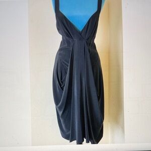 Donna Karan Auth. Collection Black Strapless Dress 100% Silk Dropped Deep V 10